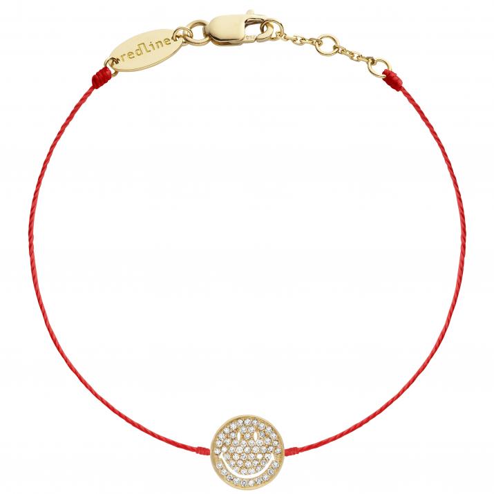 String bracelet with diamond-paved smiley in yellow gold - Redline - 0++