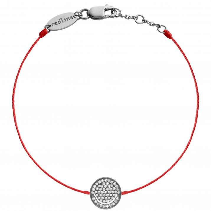 String bracelet with diamond-paved smiley in black gold - Redline - 0++