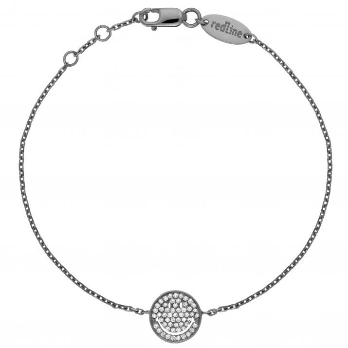 Black gold chain bracelet with diamond-paved smiley - Redline - 0++