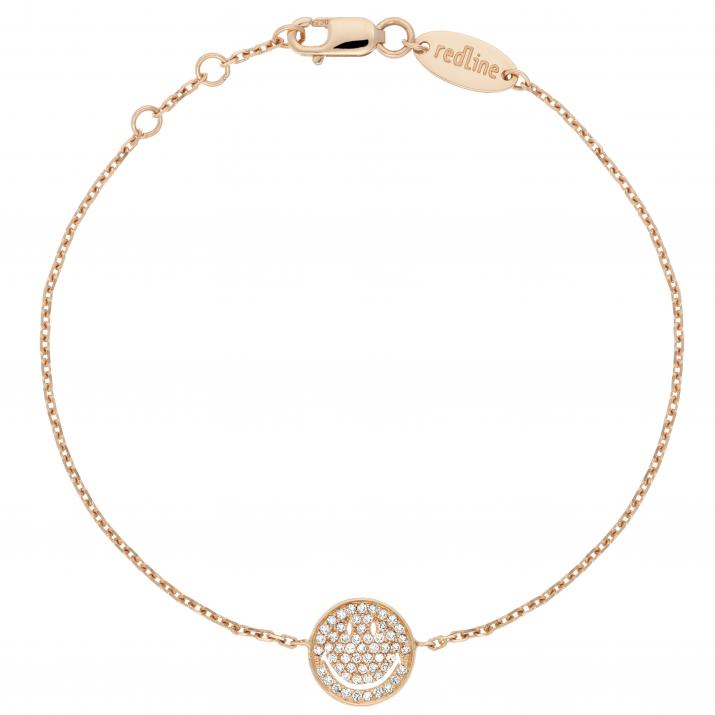 Rose gold chain bracelet with diamond-paved smiley - Redline - 0++