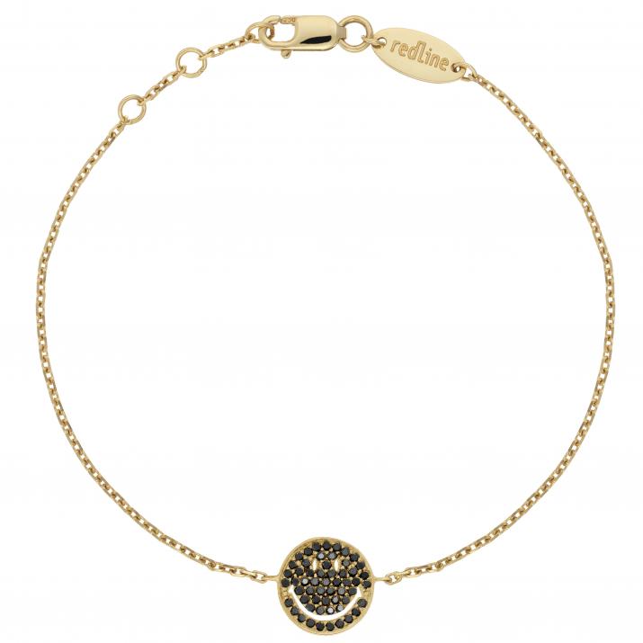 Yellow gold chain bracelet with pave black diamonds smiley - Redline - 0++
