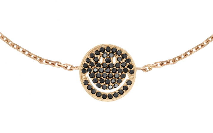 Rose gold chain bracelet with pave black diamonds smiley - Redline - 0++