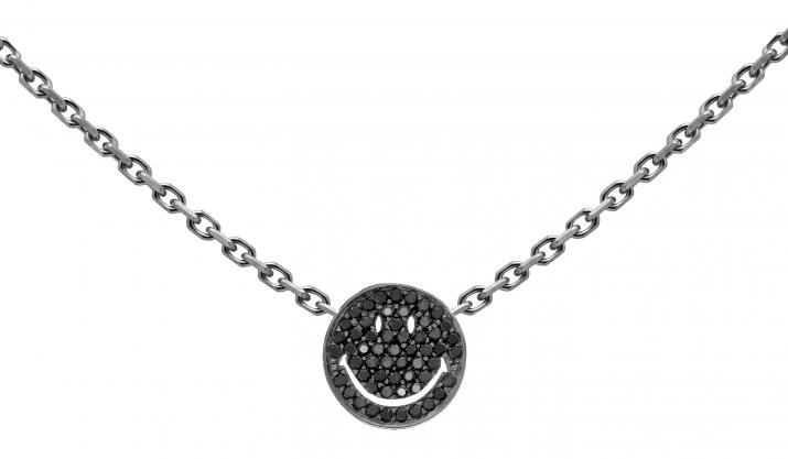Black gold chain necklace with pave black diamonds smiley - Redline