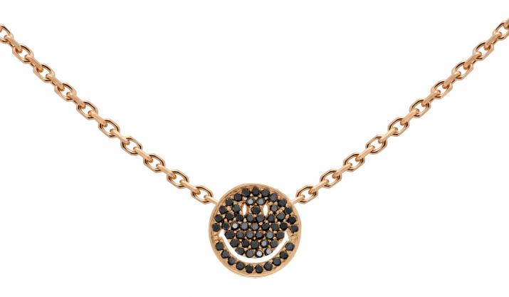 Rose gold chain necklace with pave black diamonds smiley - Redline