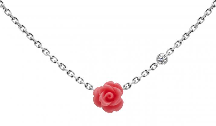 Collar en cadena con diamante de 0.5ct y rosa en base de oro blanco - Redline - 0++