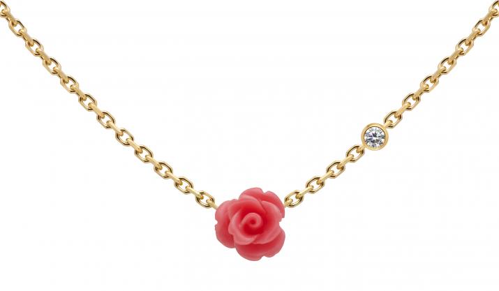 Collar en cadena con diamante de 0.5ct y rosa en base de oro amarillo - Redline - 0++
