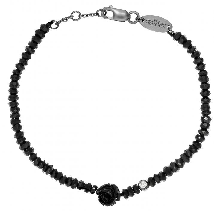 Pulsera en cadena con 0.5ct de diamante y rosa en base de oro negro - Redline - 0++