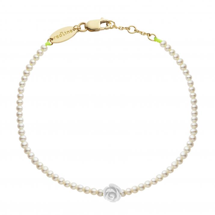 Pulsera de hilo y perlas con rosa con cierre en oro amarillo - Redline