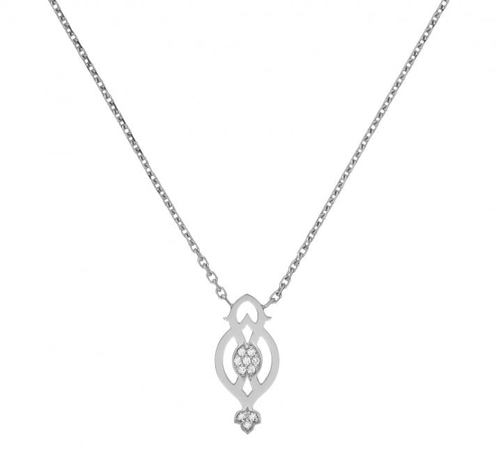 Chain Necklace For Women with 0.05ct Round Diamond in White Gold Pavé Setting - Redline - 0++