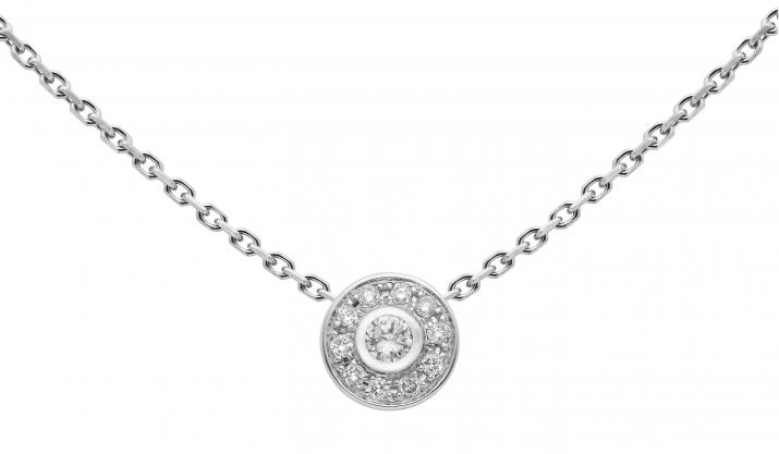 Chain Necklace For Women with 0.09ct Round Diamond in White Gold Bezel Setting - Redline - 0++