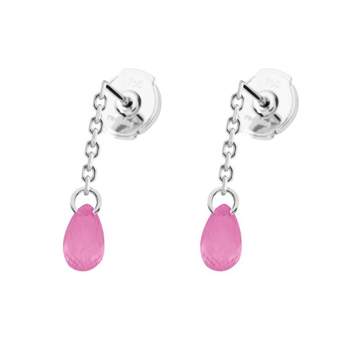 3cm dangling earrings with coloured sapphire in white gold prong setting - Redline - 0++