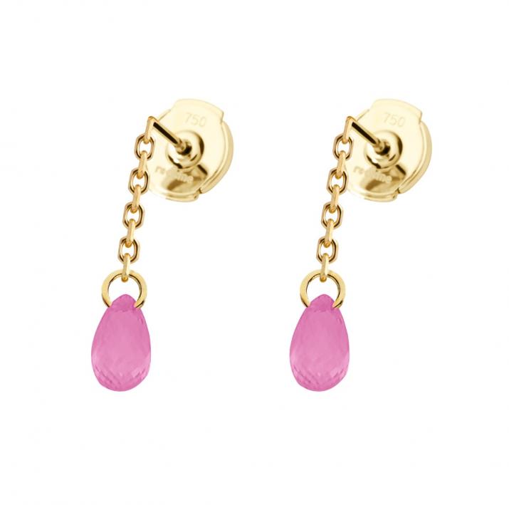 3cm dangling earrings with coloured sapphire in yellow gold prong setting - Redline - 0++