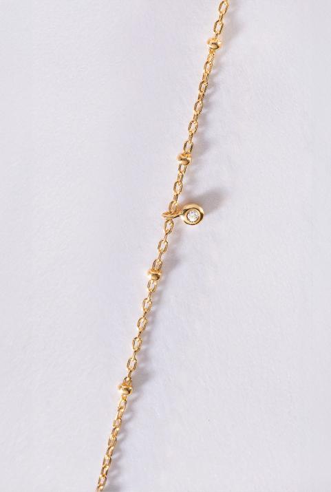 Yellow gold beaded chain anklet with diamond - Redline - 0++