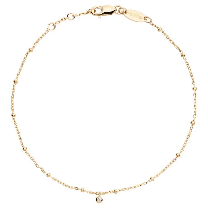 Yellow gold beaded chain anklet with diamond - Redline - 0++