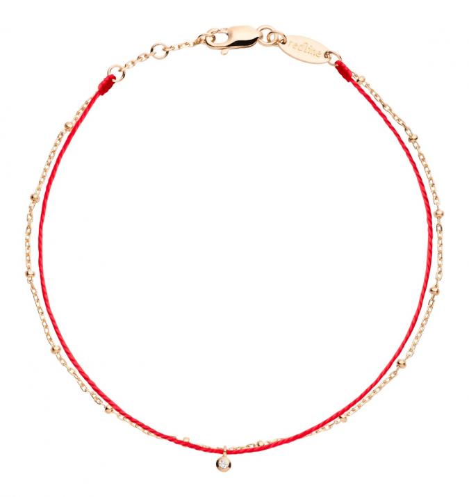 String and chain duo bracelet with diamond and golden balls in yellow gold - Redline - 0++