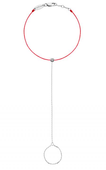 Pulsera en hilo con anillo en cadena con 0.2ct de diamante en base de oro blanco - Redline - 0++