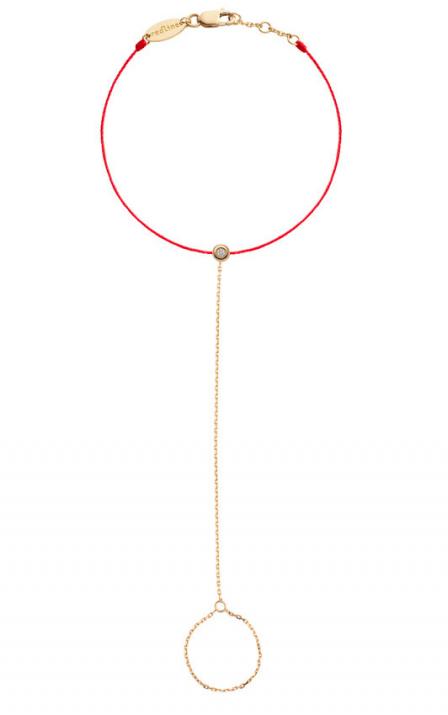 Pulsera en hilo con anillo en cadena con 0.2ct de diamante en base de oro amarillo - Redline - 0++