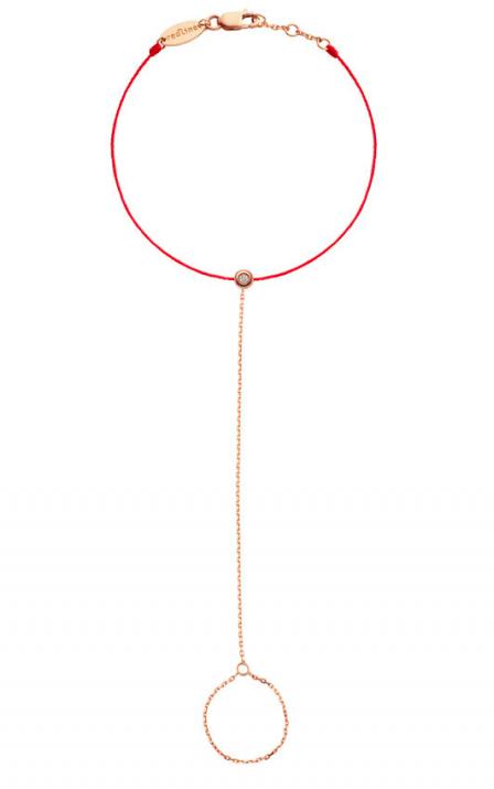 Pulsera en hilo con anillo en cadena con 0.2ct de diamante en base de oro rosa - Redline - 0++