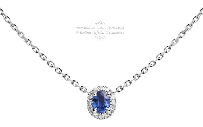 White gold chain necklace with saphire and diamonds - Redline - 0++