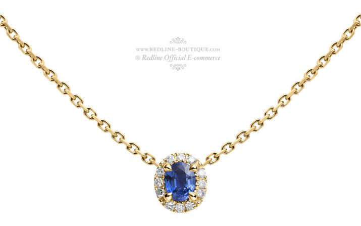 Yellow gold chain necklace with saphire and diamonds - Redline - 0++