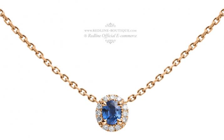 Rose gold chain necklace with saphire and diamonds - Redline - 0++