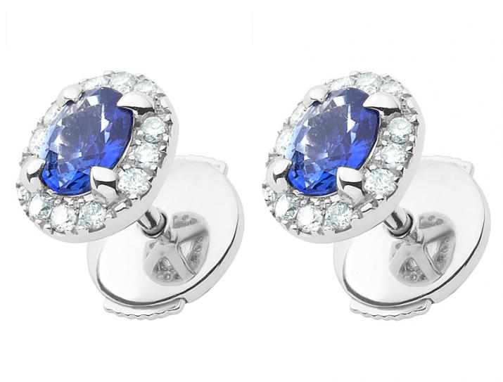 Sapphire and diamond earrings in white gold prong setting - Redline - 0++