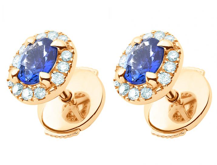 Sapphire and diamond earrings in rose gold prong setting - Redline - 0++
