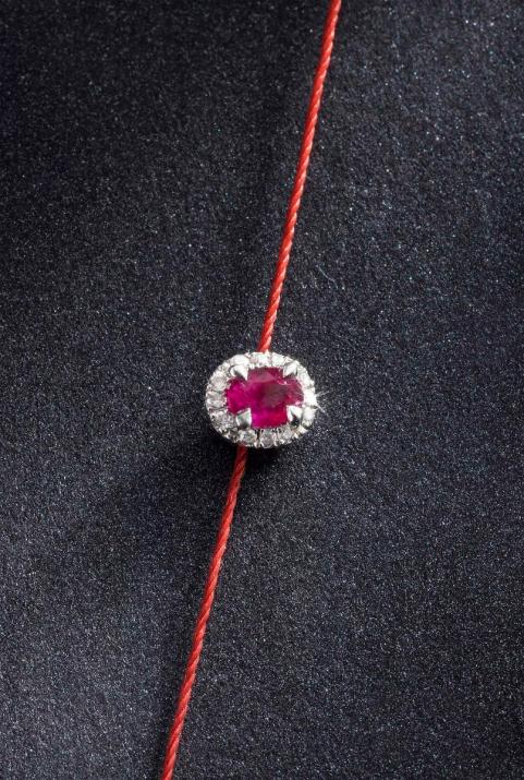 Ruby and diamonds string bracelet in white gold prong setting - Redline - 0++