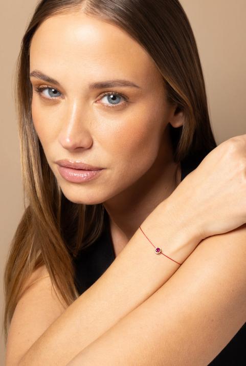 Ruby and diamonds string bracelet in yellow gold prong setting - Redline - 0++