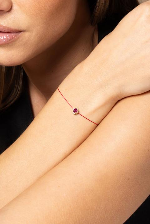 Ruby and diamonds string bracelet in yellow gold prong setting - Redline - 0++