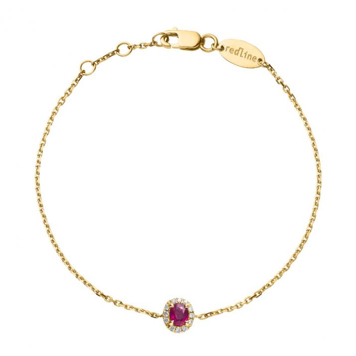 Ruby and diamonds chain bracelet in yellow gold prong setting - Redline - 0++