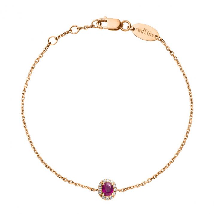Ruby and diamonds chain bracelet in rose gold prong setting - Redline - 0++