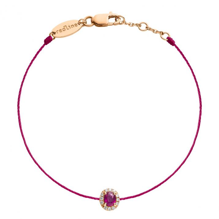 Ruby and diamonds string bracelet in rose gold prong setting - Redline - 0++