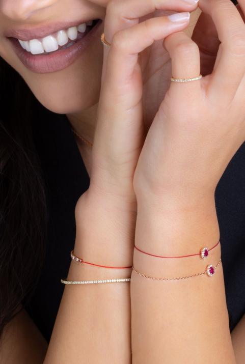 Ruby and diamonds chain bracelet in rose gold prong setting - Redline - 0++