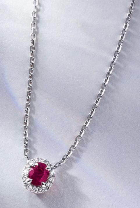 Ruby and diamonds chain necklace in white gold prong setting - Redline - 0++