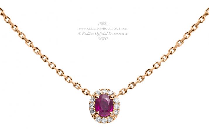 Ruby and diamonds chain necklace in rose gold prong setting - Redline - 0++