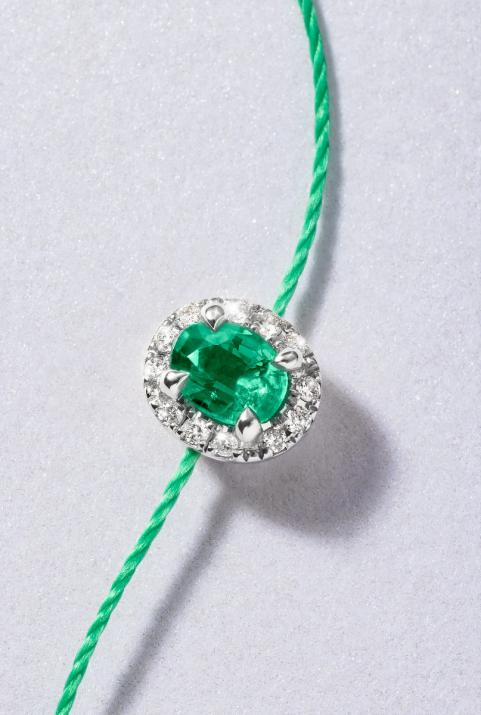 Emerald and diamonds string bracelet in white gold - Redline - 0++
