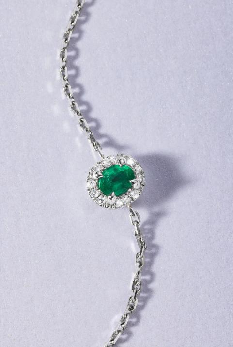 White gold chain bracelet with emerald and diamonds - Redline - 0++