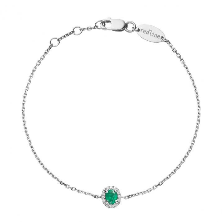 White gold chain bracelet with emerald and diamonds - Redline - 0++