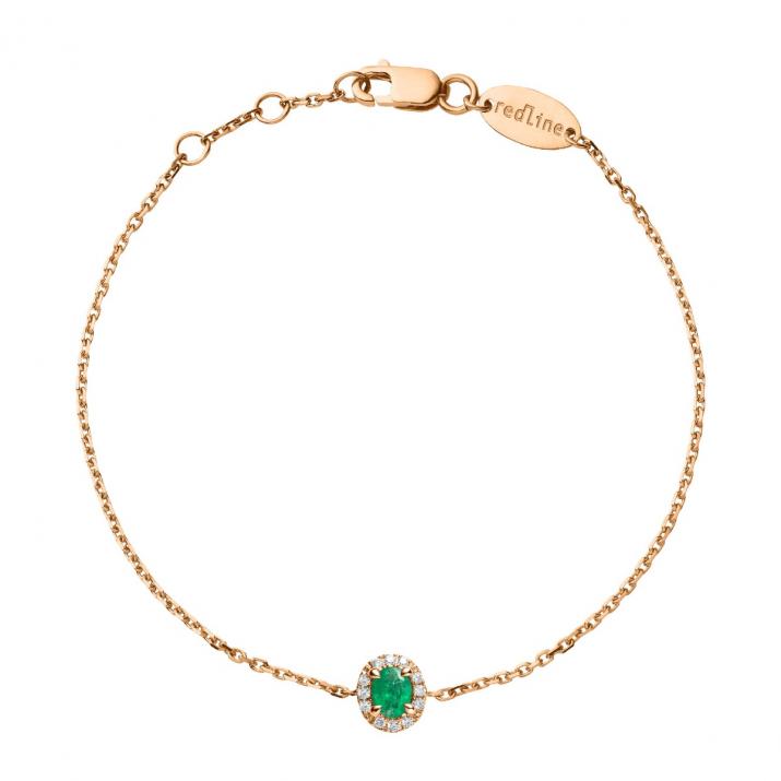 Chain Bracelet For Women with 0.06ct Oval Diamond and Emeraldin Rose Gold Prong Setting - Redline - 0++