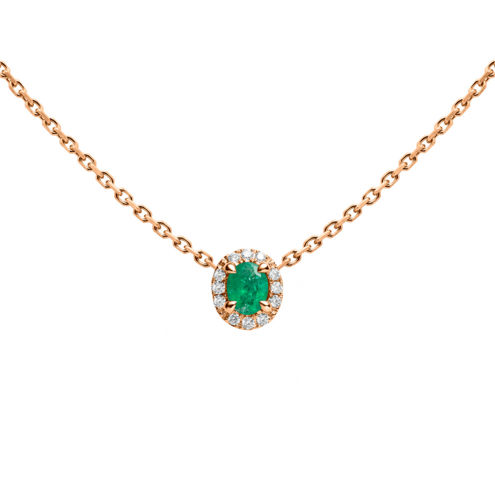 Rose gold chain necklace with emerald and diamonds - Redline - 0++