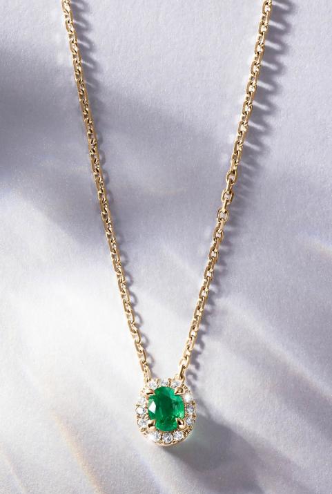 Yellow gold chain necklace with emerald and diamonds - Redline - 0++