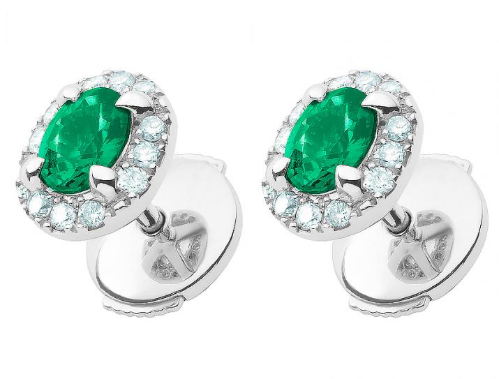 Emerald and diamond earrings in white gold prong setting - Redline - 0++
