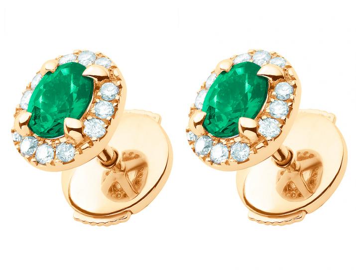 Emerald and diamond earrings in rose gold prong setting - Redline - 0++