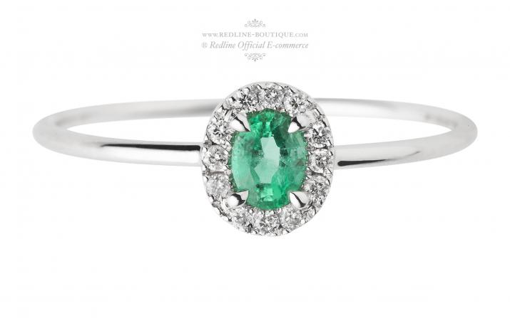 Emerald and diamonds ring band in white gold prong setting - Redline - 0++