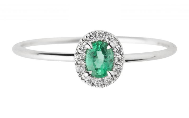 Emerald and diamonds ring band in white gold prong setting - Redline - 0++