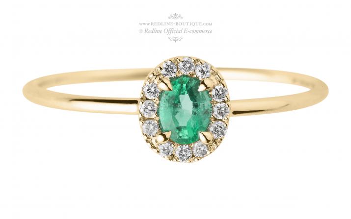 Emerald and diamonds ring band in yellow gold prong setting - Redline - 0++