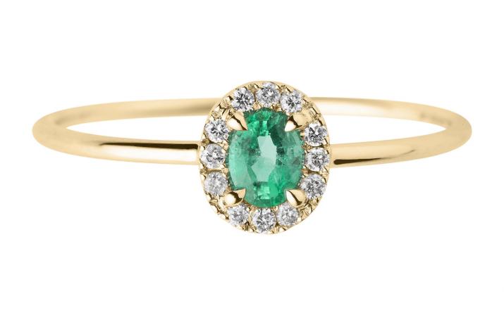 Emerald and diamonds ring band in yellow gold prong setting - Redline - 0++