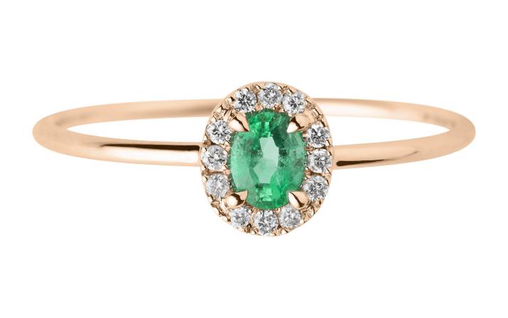 Emerald and diamonds ring band in rose gold prong setting - Redline - 0++