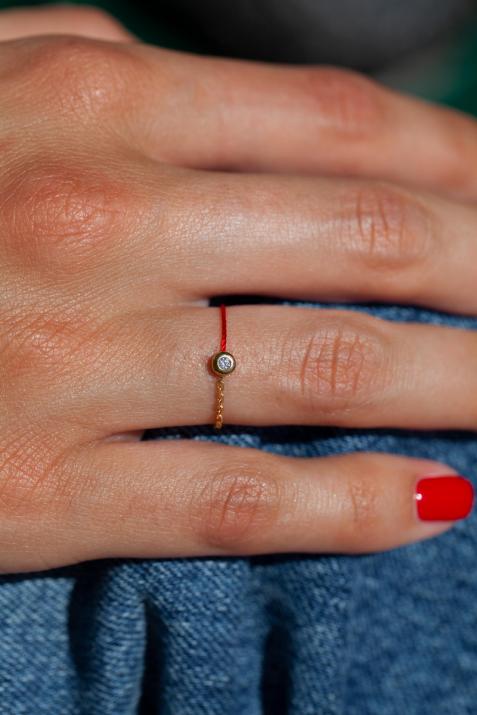 Anillo de hilo y cadena con diamante 0.2ct en oro amarillo - Redline - 0++